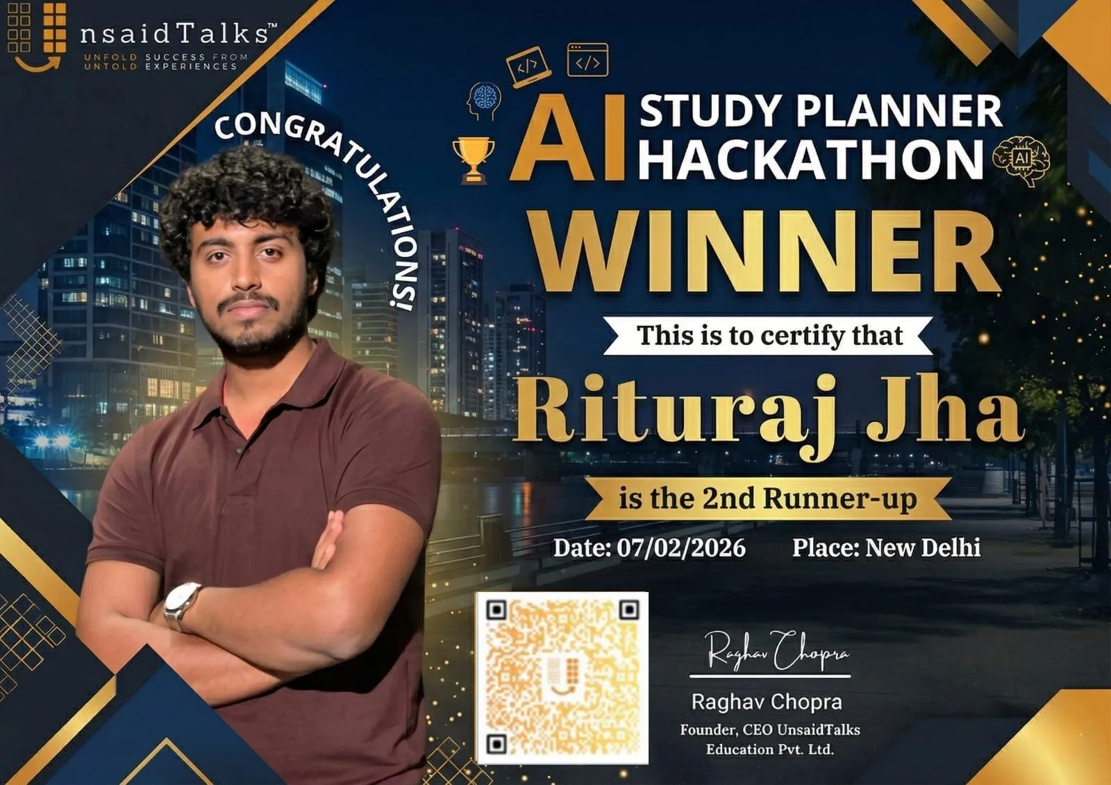 Tapan Vachhani 1st Rank at IIT Surat  Hackathon